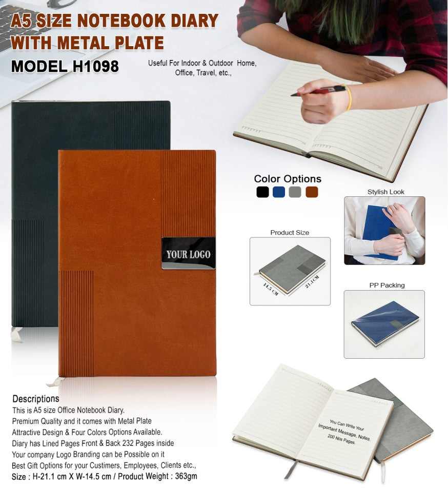 A5 Premium Notebook Diary with Metal Plate