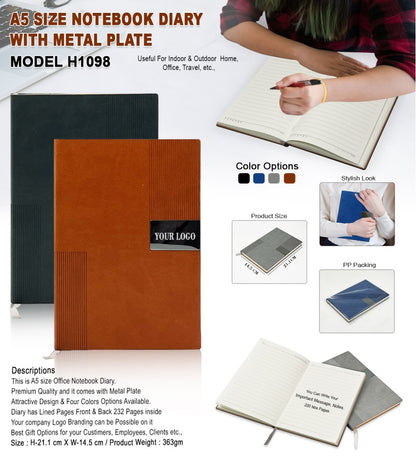 A5 Premium Notebook Diary with Metal Plate