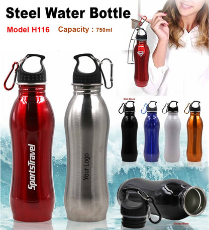 AquaTrek 750ml Stainless Steel Water Bottle – Travel Carabiner Edition
