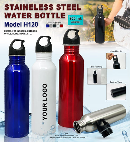 AquaGrip Pro 900ml Stainless Steel Water Bottle – Glossy Finish with Handle