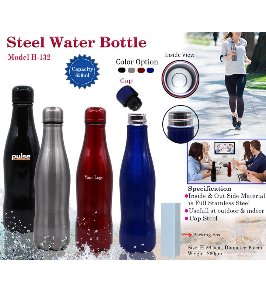 AquaCurve 650ml Stainless Steel Water Bottle – Sleek Insulated Design