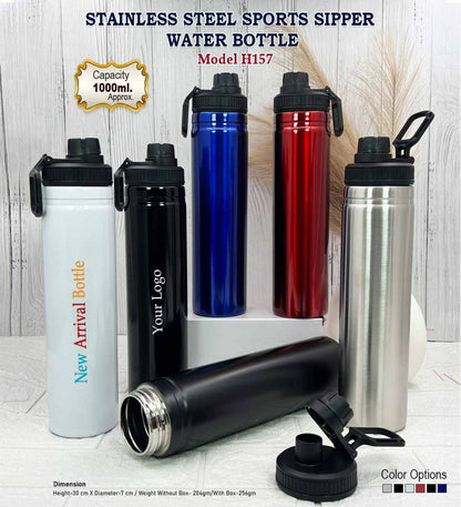 AquaSteel Sports Sipper 1000ml Stainless Steel Water Bottle – Flip Cap & Carry Hook