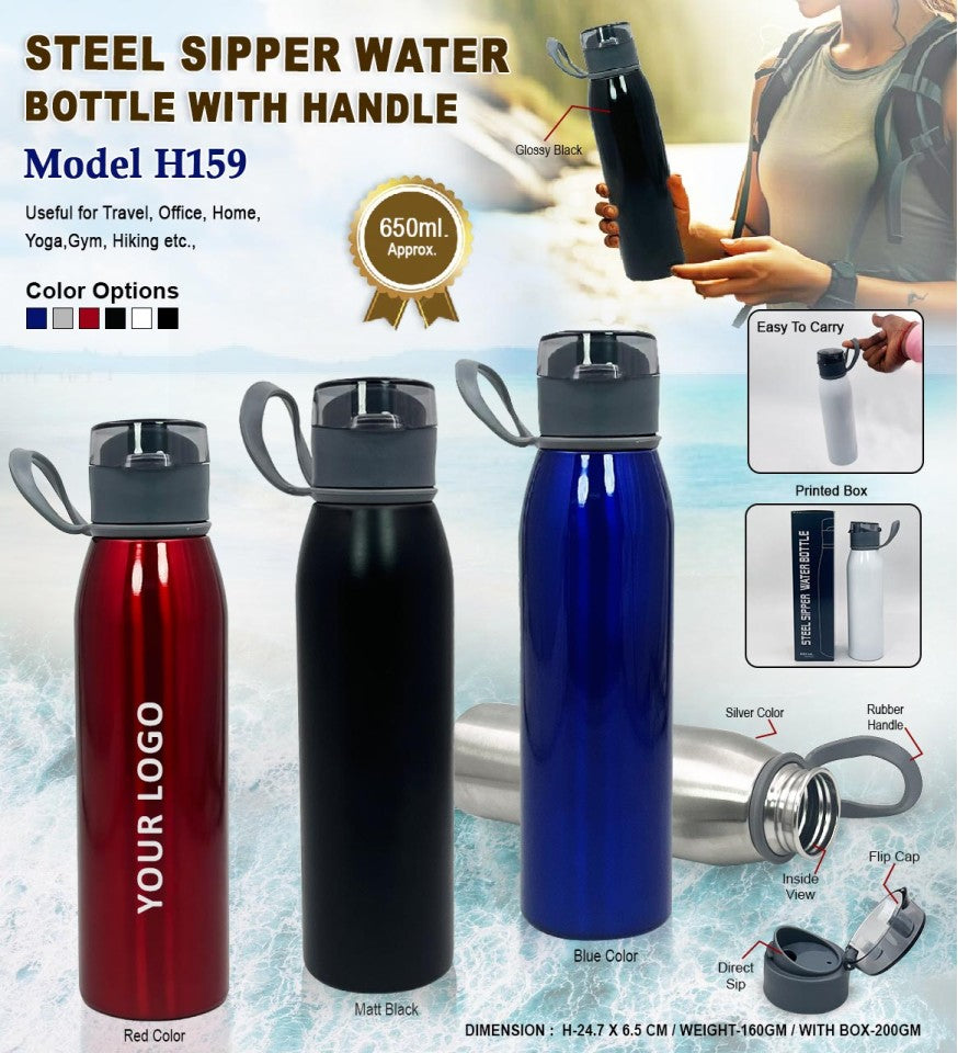 Steel Sipper Water Bottle with Handle – 650ml