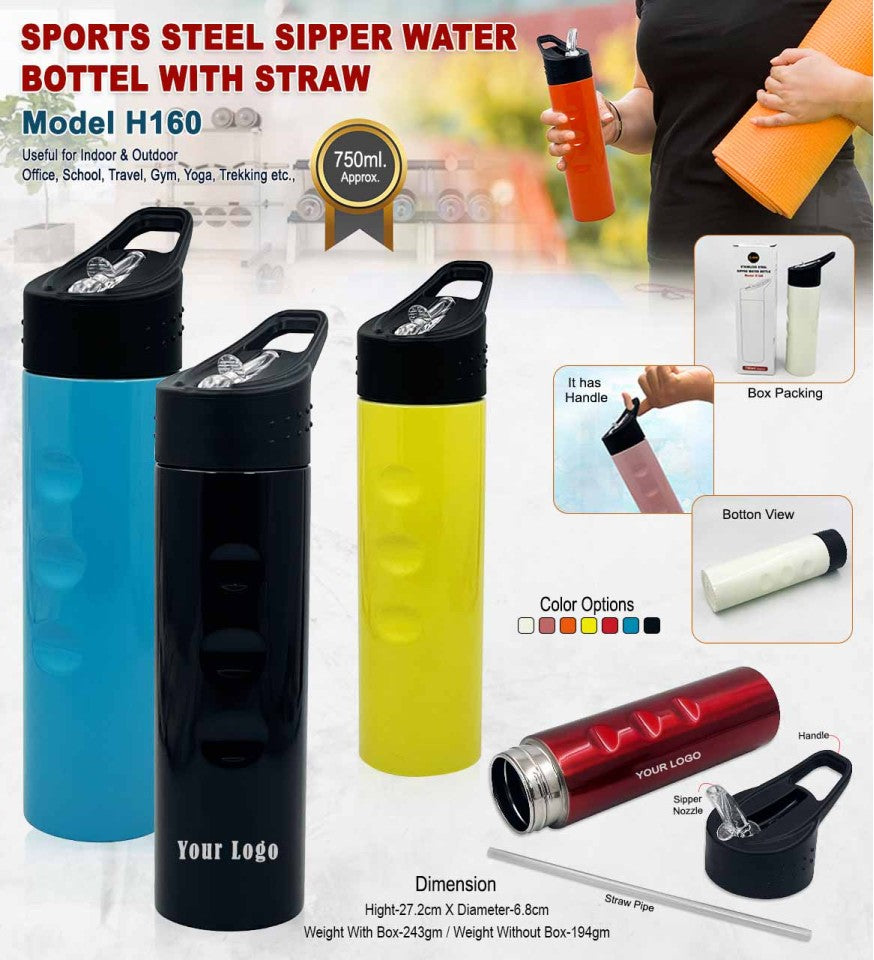 Sports Steel Sipper Water Bottle with Straw – 750ml