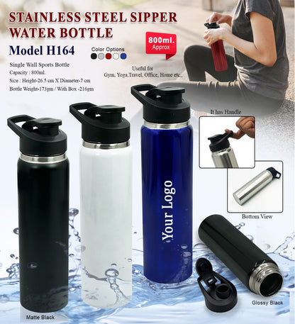 AquaSip Pro 800ml Stainless Steel Sipper Bottle – Glossy & Matte Finish