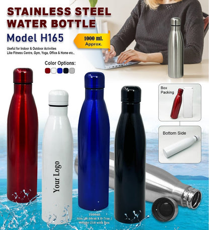 AquaCurve Max 1000ml Stainless Steel Water Bottle – Large Capacity & Sleek Design