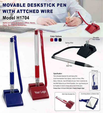 FlexiWire™ Movable Deskstick Pen with Attached Wire