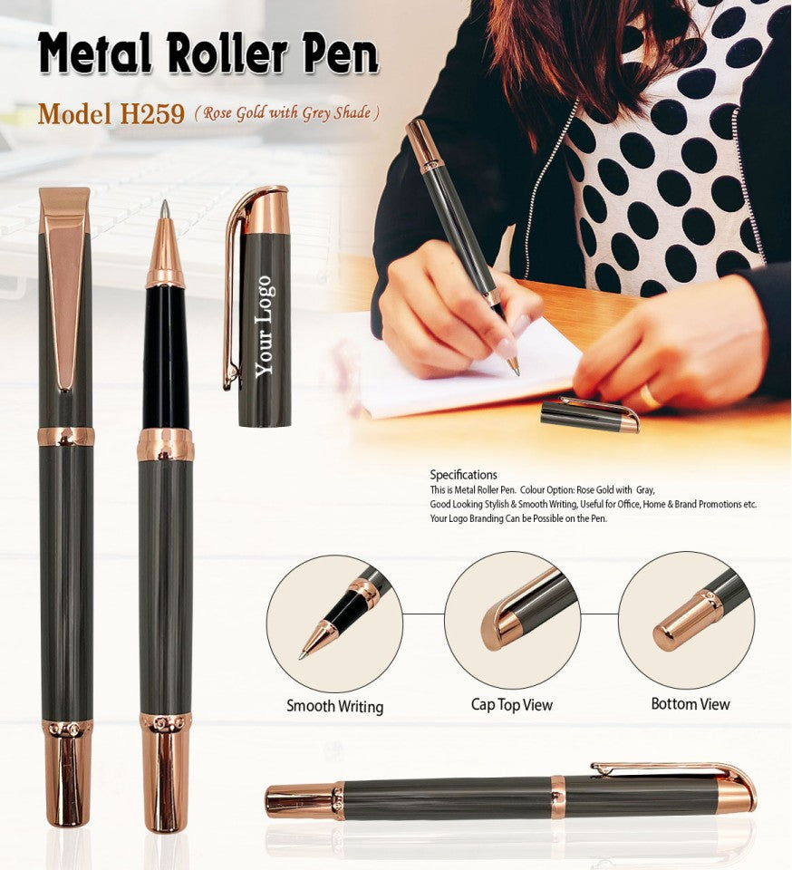 RoseLux™ Metal Roller Pen (Rose Gold with Grey Shade)