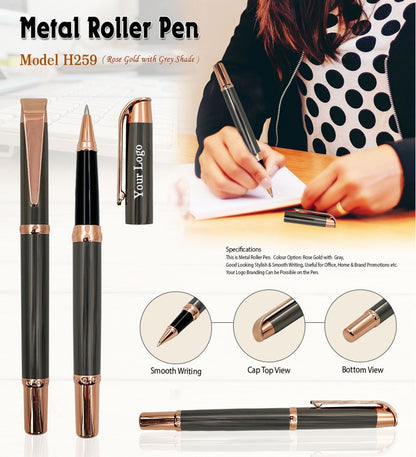 RoseLux™ Metal Roller Pen (Rose Gold with Grey Shade)