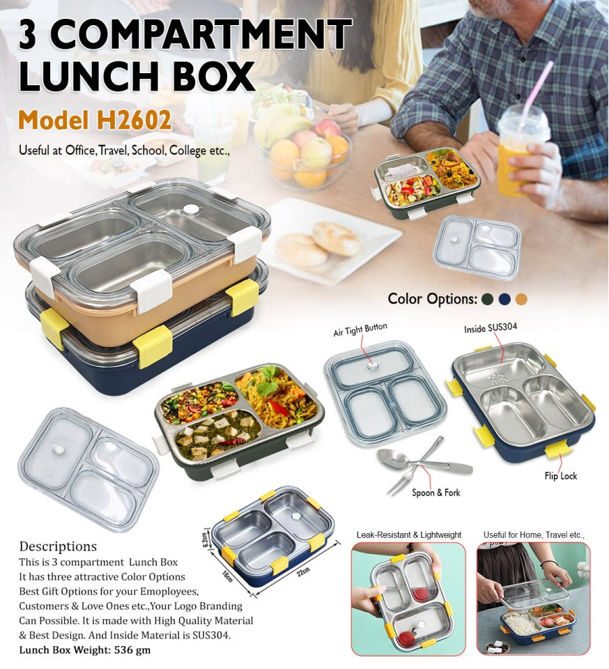 3 Compartment Leak-Proof Stainless Steel Lunch Box