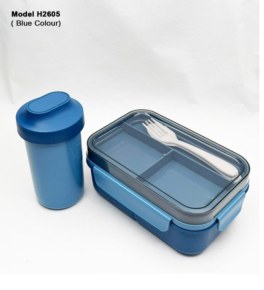 3 Compartment Lunch Box with Bottle, Spoon & Fork