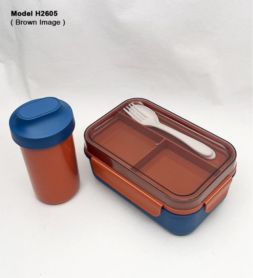 3 Compartment Lunch Box with Bottle, Spoon & Fork