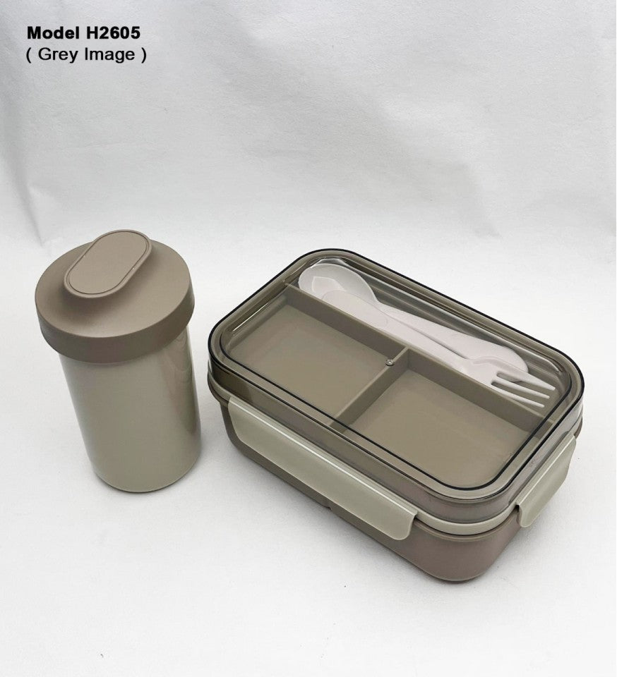 3 Compartment Lunch Box with Bottle, Spoon & Fork