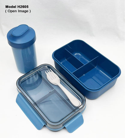 3 Compartment Lunch Box with Bottle, Spoon & Fork
