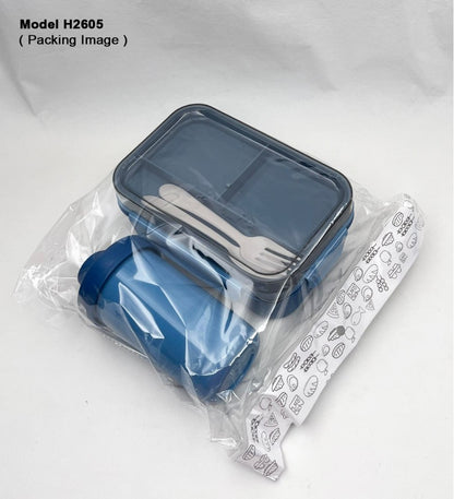 3 Compartment Lunch Box with Bottle, Spoon & Fork