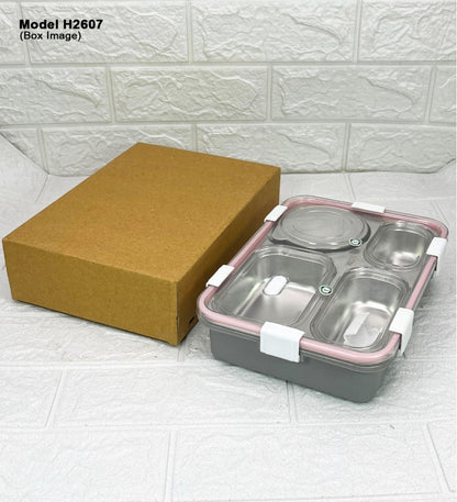 4 Compartment Lunch Box with Spoon & Fork