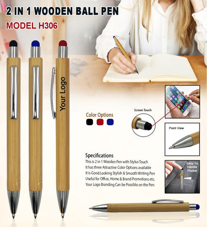 EcoTouch™ 2-in-1 Wooden Ball Pen with Stylus