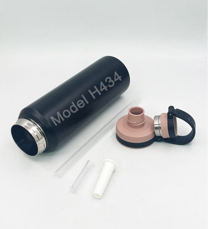 Stainless Steel Vacuum Flask with Attached Cap & Straw – 600ml