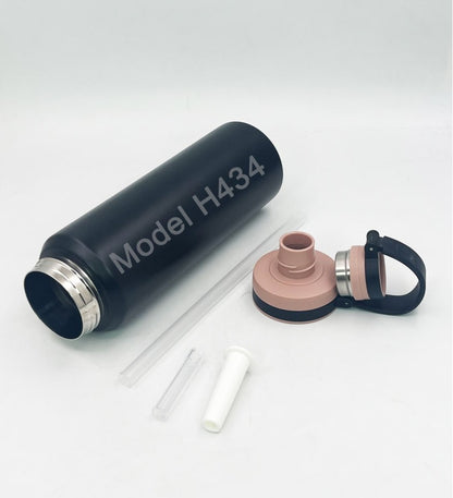 Stainless Steel Vacuum Flask with Attached Cap & Straw – 600ml