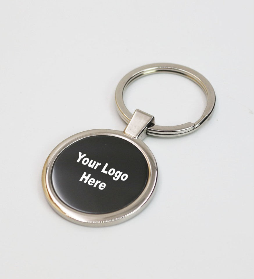 Premium Round Metal Keychain – Silver & Black (Customizable)