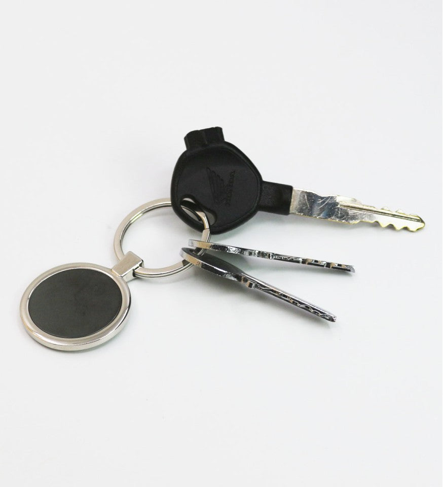 Premium Round Metal Keychain – Silver & Black (Customizable)