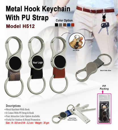 Executive Metal Hook Keychain with PU Strap