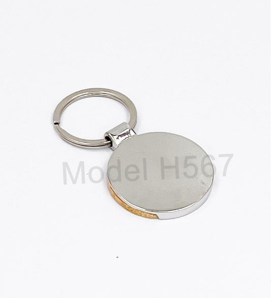 Round Shape Wooden Metal Keychain