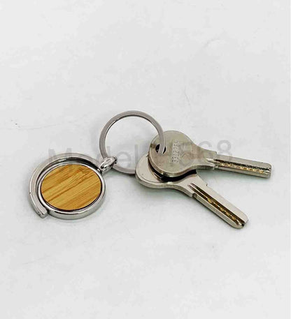 Globe Shape Rotating Wooden Metal Keychain