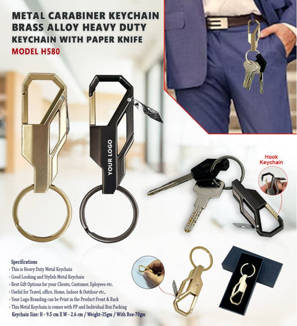 Heavy-Duty Brass Alloy Carabiner Keychain with Built-in Paper Knife