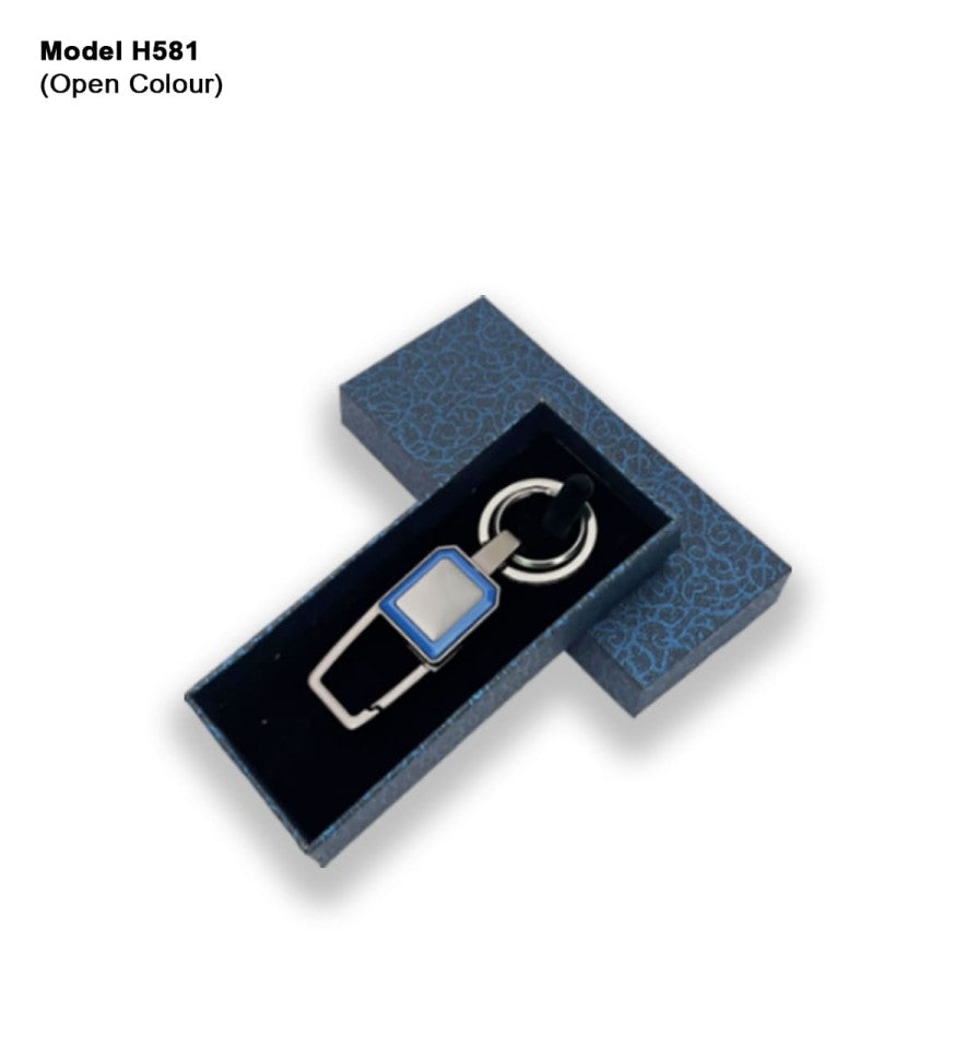 Gun Metal Carabiner Hook Keychain with Blue Accent