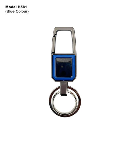 Gun Metal Carabiner Hook Keychain with Blue Accent
