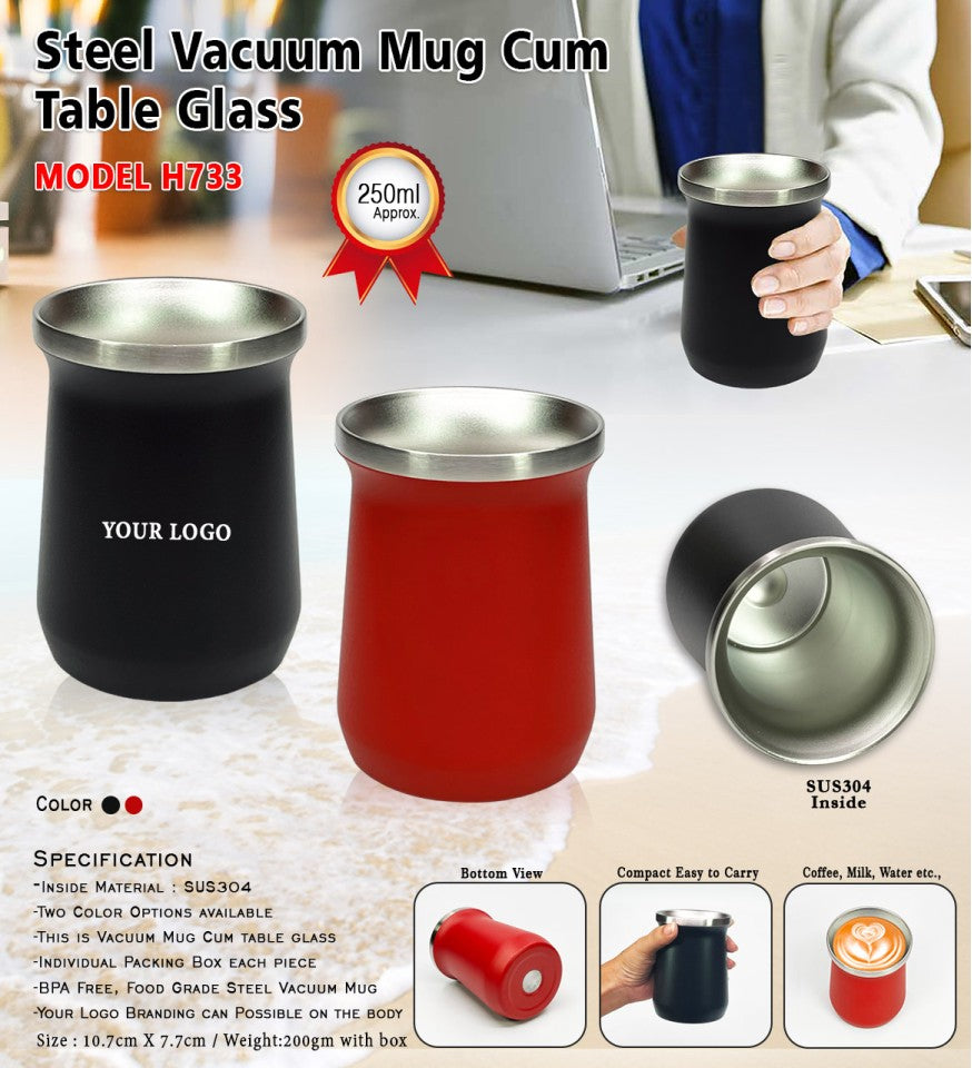 Steel Vacuum Mug cum Table Glass – 250ml