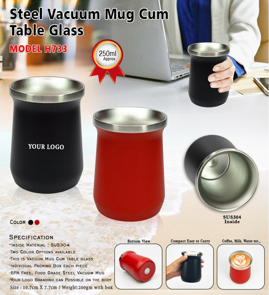 Steel Vacuum Mug cum Table Glass – 250ml