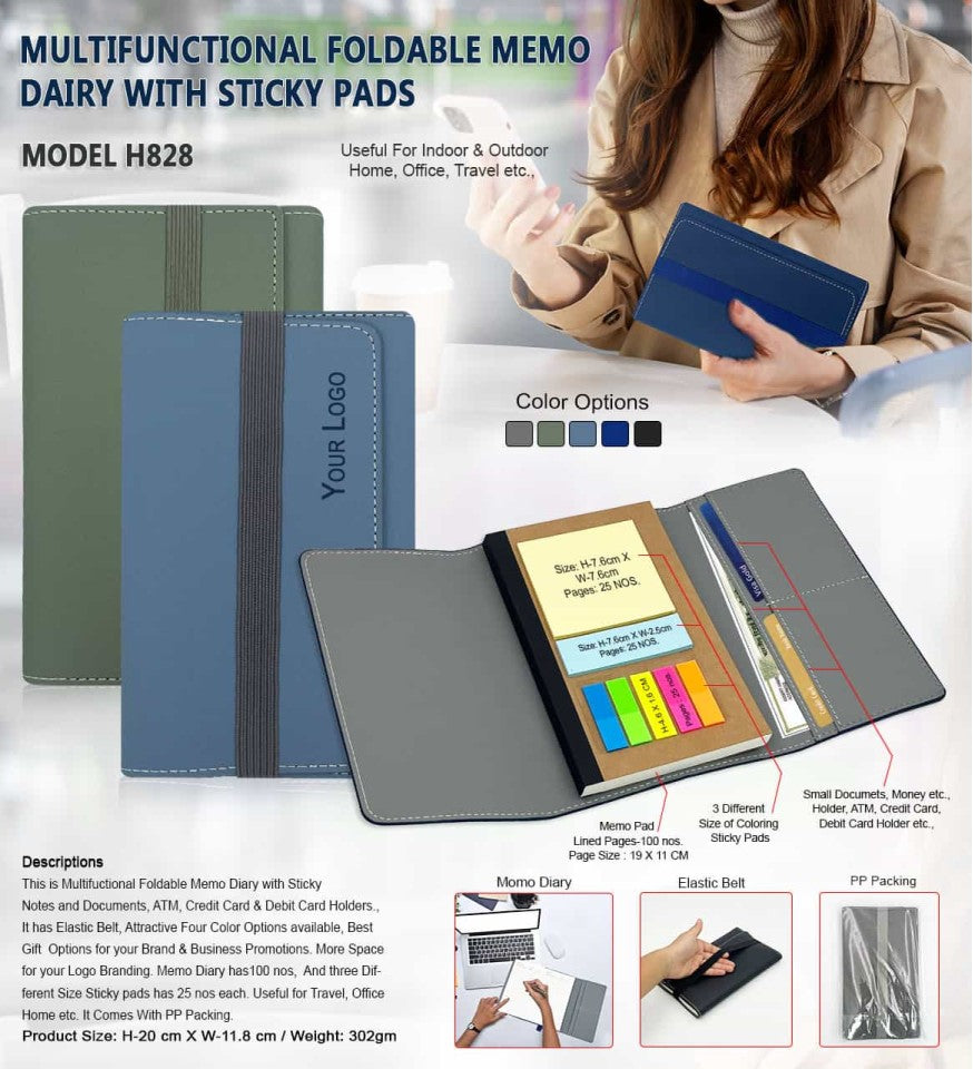 Multifunctional Foldable Memo Diary with Sticky Pads
