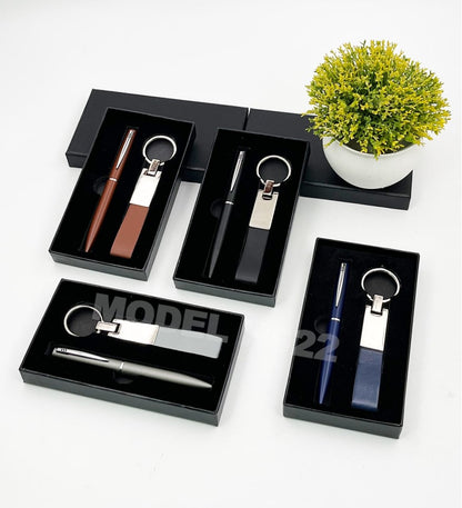 Metal Pen and PU Belt Metal Keychain – Gift Set