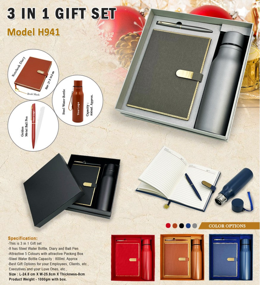 Elite Trio Gift Set (Diary, Pen & Bottle)