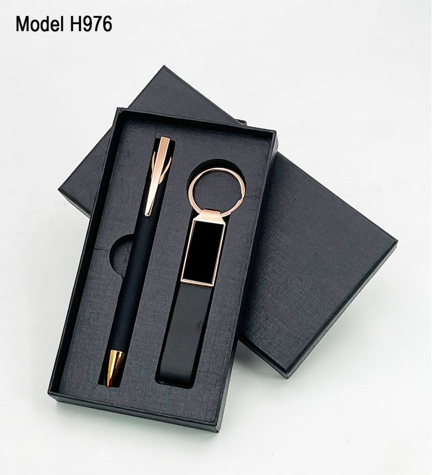 2-in-1 Gift Set – Metal Ball Pen Metal Keychain with PU Belt