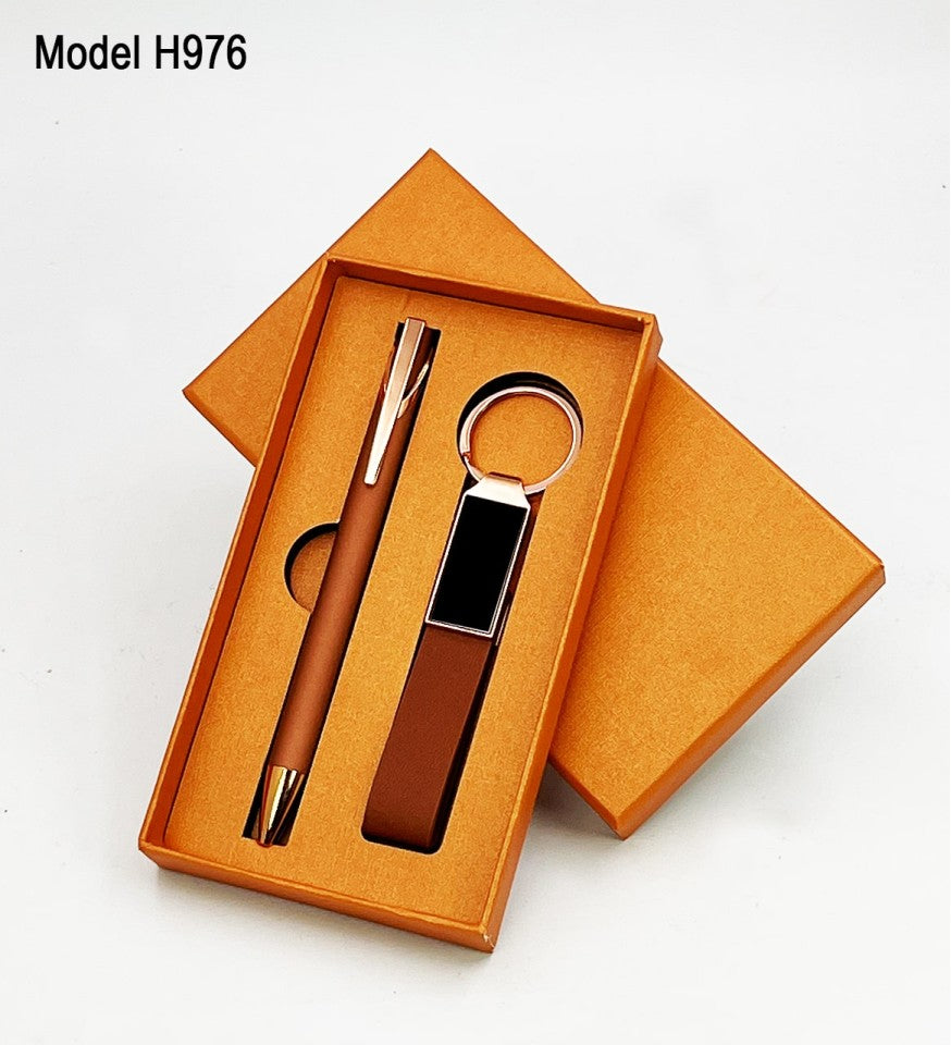 2-in-1 Gift Set – Metal Ball Pen Metal Keychain with PU Belt