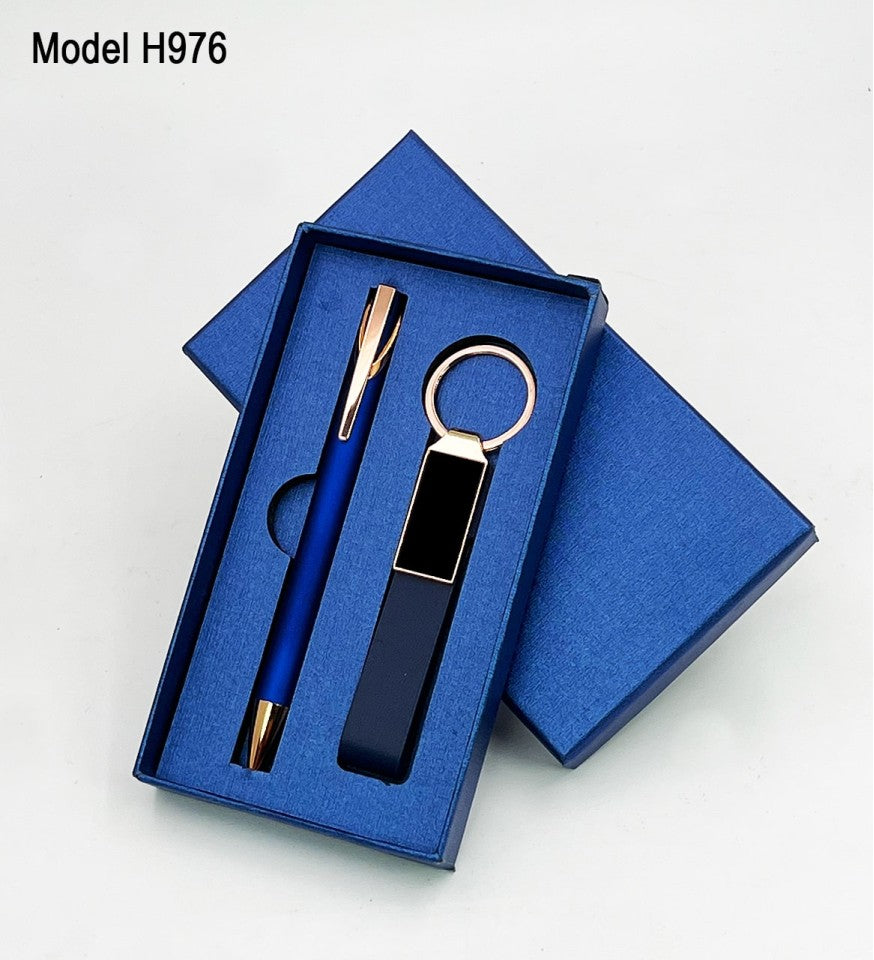 2-in-1 Gift Set – Metal Ball Pen Metal Keychain with PU Belt
