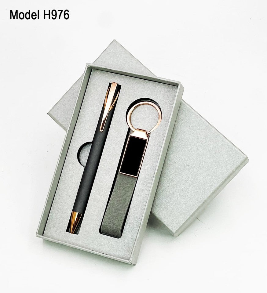 2-in-1 Gift Set – Metal Ball Pen Metal Keychain with PU Belt