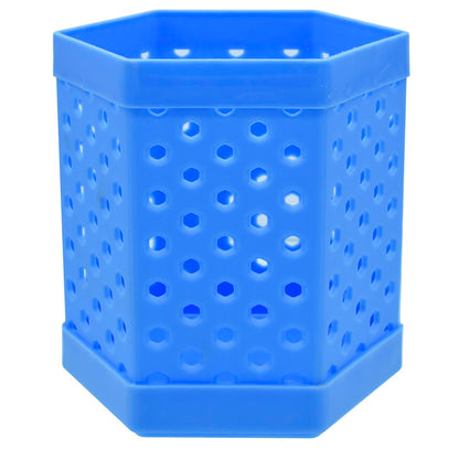 Hexagon Perforated Plastic Pen Holder – Blue