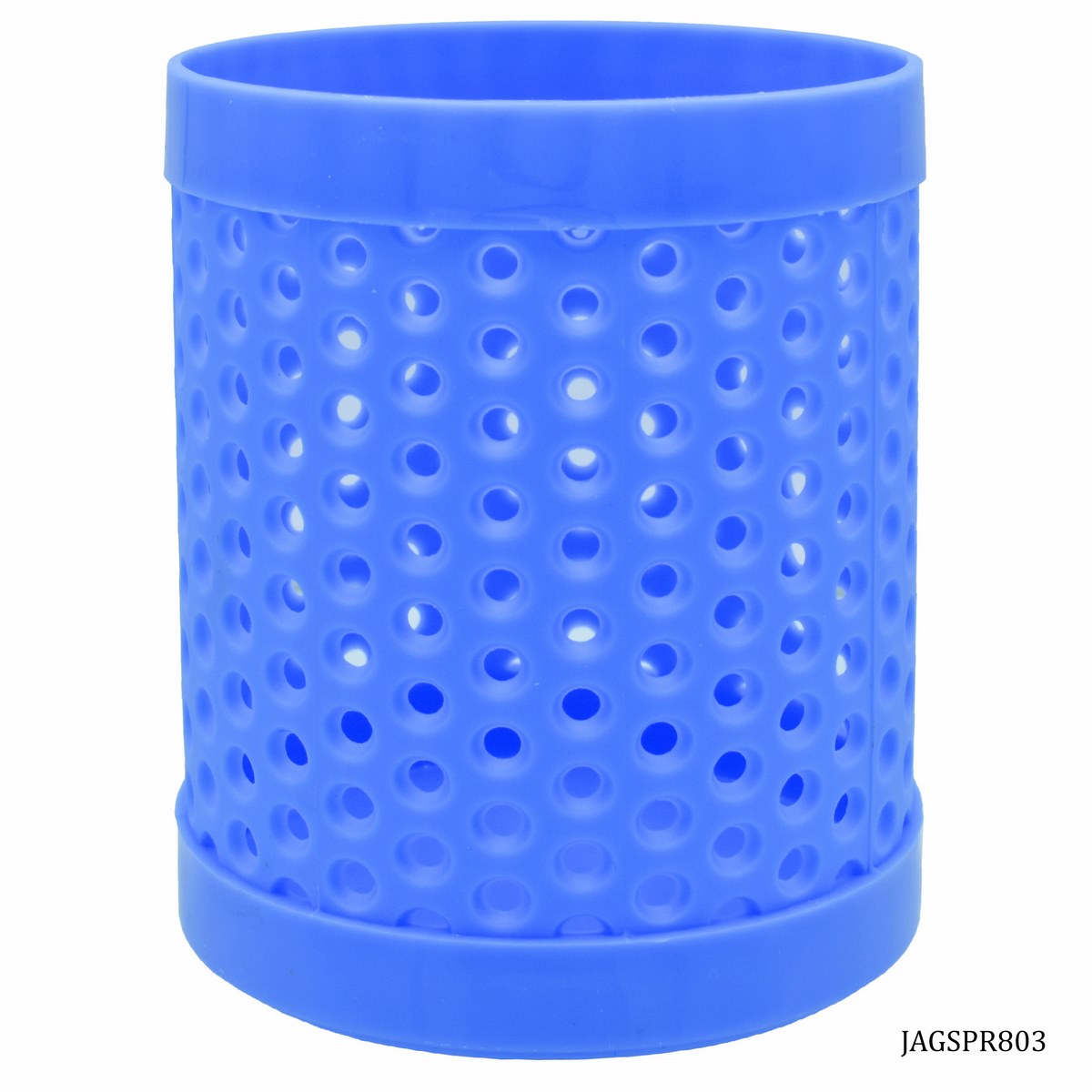 Blue Perforated Round Plastic Pen Stand