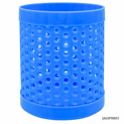 Blue Perforated Round Plastic Pen Stand