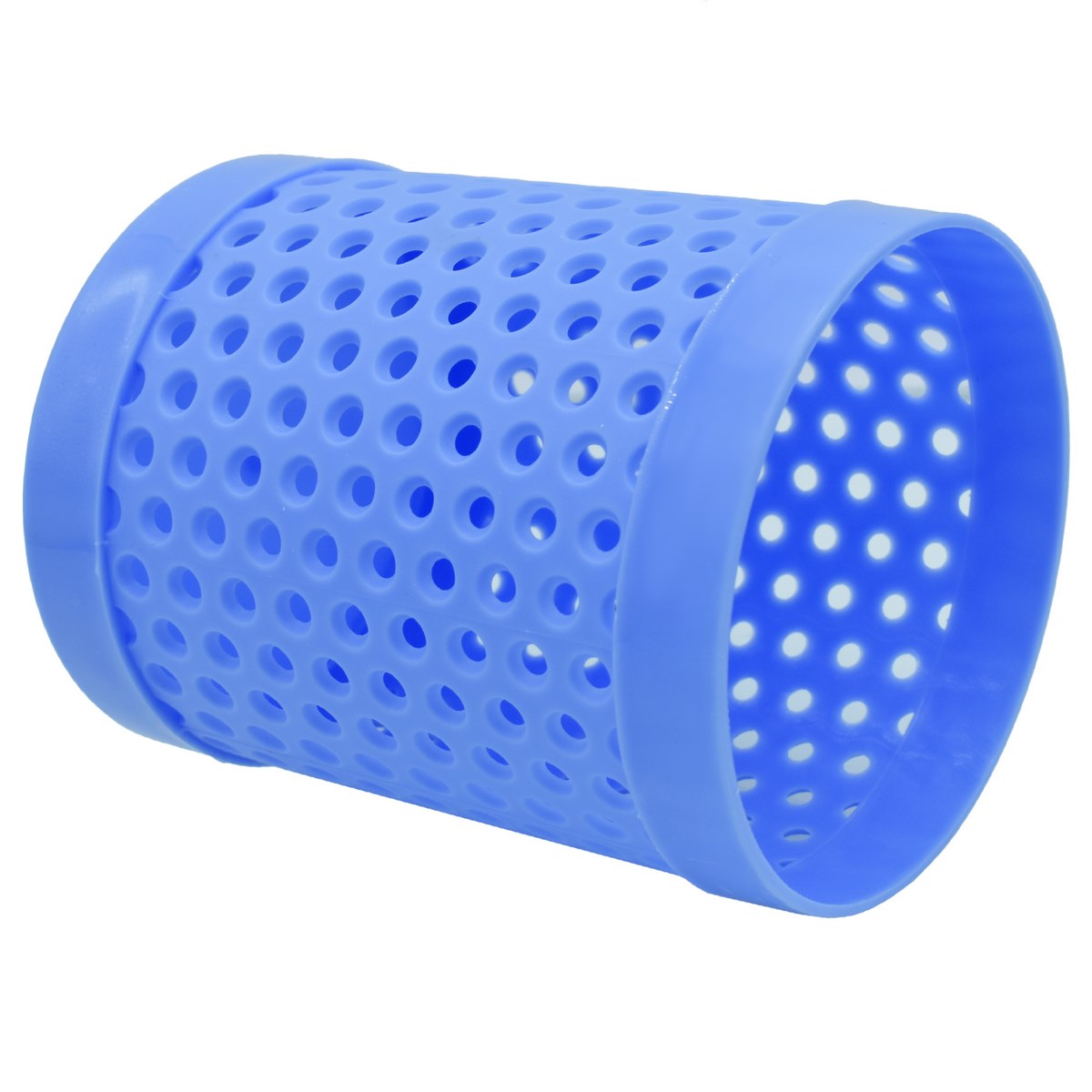 Blue Perforated Round Plastic Pen Stand