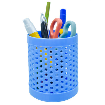 Blue Perforated Round Plastic Pen Stand