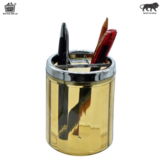 Round Transparent Pen Holder with Chrome Rim