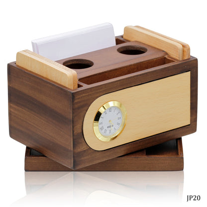 Elite Wooden Desk Organizer with Clock