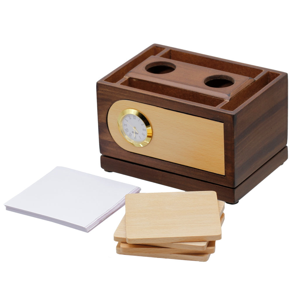 Elite Wooden Desk Organizer with Clock