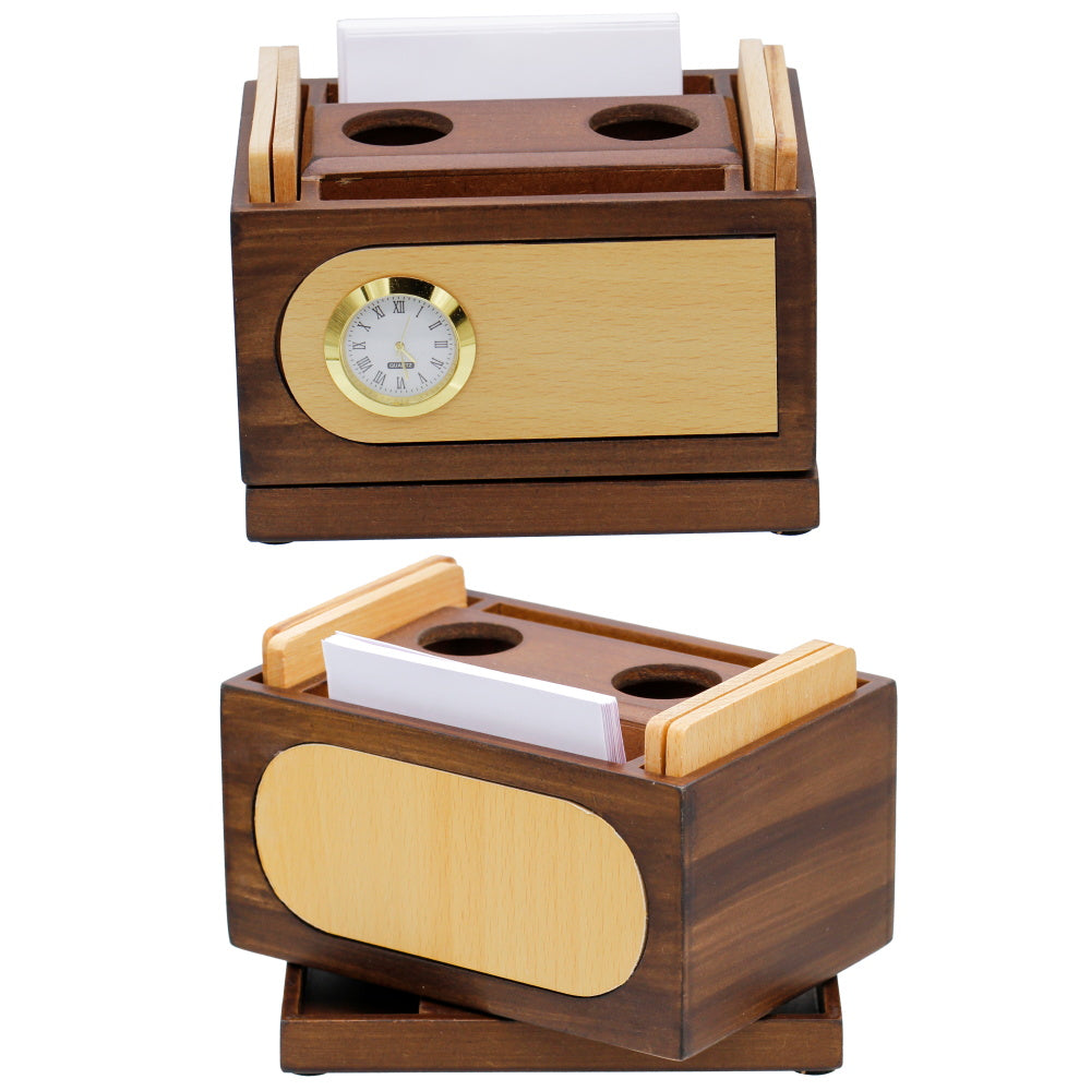 Elite Wooden Desk Organizer with Clock