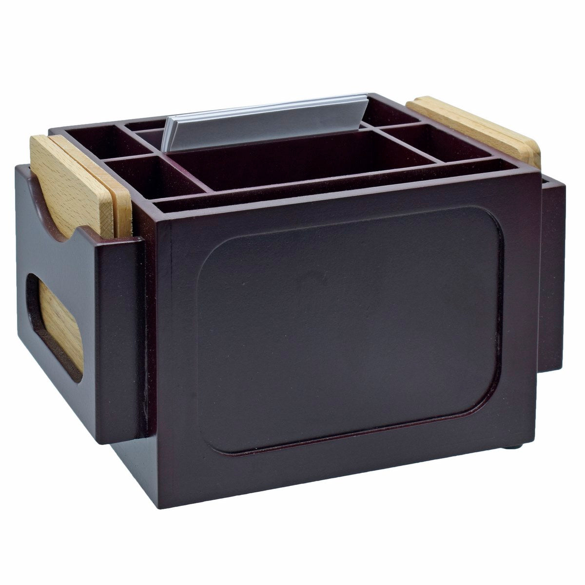 Executive Multi-Slot Wooden Desk Organizer with Clock & Drawer